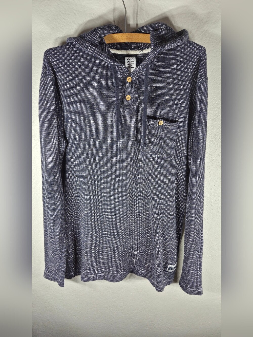 Billabong Men's Hoodie Henley Pullover Size M Sweatshirt Dye Heathered Navy Blue